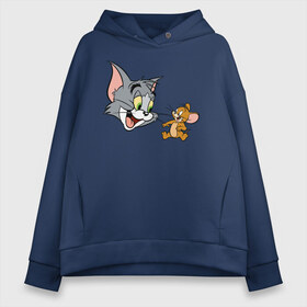 Женское худи Oversize хлопок с принтом Tom&Jerry в Рязани, френч-терри — 70% хлопок, 30% полиэстер. Мягкий теплый начес внутри —100% хлопок | боковые карманы, эластичные манжеты и нижняя кромка, капюшон на магнитной кнопке | spike | tom  jerry | tom and jerry | tomjerry | tuffy | vdgerir | мамочка два тапочка | том и джери | том и джерри