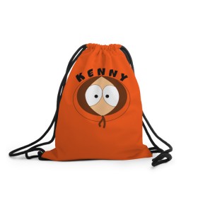 Рюкзак-мешок 3D с принтом KENNY в Рязани, 100% полиэстер | плотность ткани — 200 г/м2, размер — 35 х 45 см; лямки — толстые шнурки, застежка на шнуровке, без карманов и подкладки | Тематика изображения на принте: south park | sp | батерс | баттерс | гарисон | кайл  брофловски | картман | кеннет | кенни | комбинезон | куртка | макки | маккормик | марш | мистер | мультфильм | оранжевая | полот | ренди | саус парк