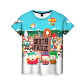 Женская футболка 3D с принтом South Park в Рязани, 100% полиэфир ( синтетическое хлопкоподобное полотно) | прямой крой, круглый вырез горловины, длина до линии бедер | south park | sp | батерс | баттерс | гарисон | енот | кайл  брофловски | картман | кеннет | кенни | маки | макки | маккормик | марш | мистер | мистереон | мультфильм | полотенчик | ренди | саус парк | сауспарк