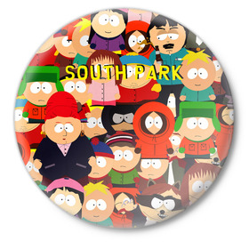 Значок с принтом SOUTH PARK в Рязани,  металл | круглая форма, металлическая застежка в виде булавки | cartman | kenny | kyle | south park | stan | кайл | картман | кенни | стэн | южный парк