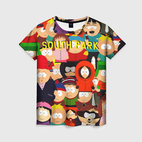 Женская футболка 3D с принтом SOUTH PARK в Рязани, 100% полиэфир ( синтетическое хлопкоподобное полотно) | прямой крой, круглый вырез горловины, длина до линии бедер | cartman | kenny | kyle | south park | stan | кайл | картман | кенни | стэн | южный парк