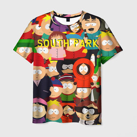 Мужская футболка 3D с принтом SOUTH PARK в Рязани, 100% полиэфир | прямой крой, круглый вырез горловины, длина до линии бедер | cartman | kenny | kyle | south park | stan | кайл | картман | кенни | стэн | южный парк