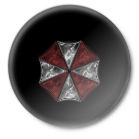 Значок с принтом Umbrella Corporation в Рязани,  металл | круглая форма, металлическая застежка в виде булавки | 2 | biohazard | claire | evil | horror | raccoon | resident | survival | t virus | t вирус | выживание | зла | кеннеди | клэр | леон | обитель | раккун | редфилд | скотт | ужас