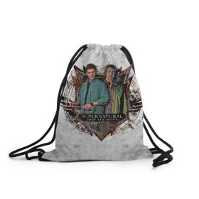 Рюкзак-мешок 3D с принтом Winchester Brothers в Рязани, 100% полиэстер | плотность ткани — 200 г/м2, размер — 35 х 45 см; лямки — толстые шнурки, застежка на шнуровке, без карманов и подкладки | Тематика изображения на принте: dean winchester | sam winchester | supernatural | vdzabma | дин винчестер | сверхъестественное | сэм винчестер