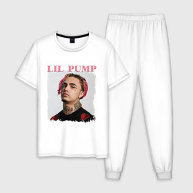 Мужская пижама хлопок с принтом LIL PUMP в Рязани, 100% хлопок | брюки и футболка прямого кроя, без карманов, на брюках мягкая резинка на поясе и по низу штанин
 | Тематика изображения на принте: esketit | gucci gang | lil pump | pattern | гуччи ганг | лил памп