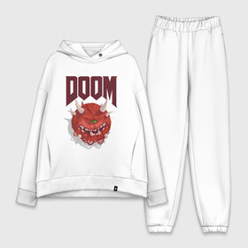 Женский костюм хлопок Oversize с принтом DOOM в Рязани,  |  | demons | devil | doom | doom eternal | doom slayer | hell | slayer | ад | демоны | дум