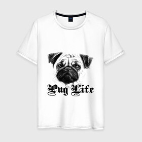 Мужская футболка хлопок с принтом Pug life в Рязани, 100% хлопок | прямой крой, круглый вырез горловины, длина до линии бедер, слегка спущенное плечо. | pug life | арт | животные | мопс | собака | собачья жизнь