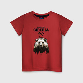 Детская футболка хлопок с принтом Сибирь в Рязани, 100% хлопок | круглый вырез горловины, полуприлегающий силуэт, длина до линии бедер | siberia | лес | медведь | русский мишка | сибирь | сибиряк | тайга | топоры