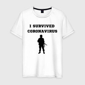 Мужская футболка хлопок с принтом Coronavirus Survivor в Рязани, 100% хлопок | прямой крой, круглый вырез горловины, длина до линии бедер, слегка спущенное плечо. | Тематика изображения на принте: corona | coronavirus | i | survive | virus | вирус | корона | коронавирус | пережил | я