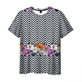 Мужская футболка 3D с принтом тропически цветы с орнаментом в Рязани, 100% полиэфир | прямой крой, круглый вырез горловины, длина до линии бедер | casual | summer | летние | лето | пляжное | тренд | тропики