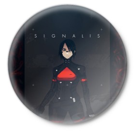 Значок с принтом SIGNALIS в Рязани,  металл | круглая форма, металлическая застежка в виде булавки | game | games | horror | pixels | signalis | игра | игры | пиксели | пиксель | пиксельное | хоррор
