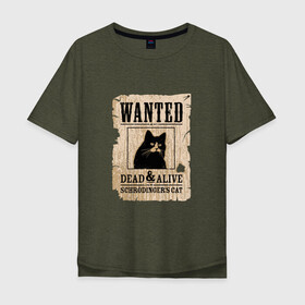 Мужская футболка хлопок Oversize с принтом Кот в Рязани, 100% хлопок | свободный крой, круглый ворот, “спинка” длиннее передней части | Тематика изображения на принте: cat | wanted | живым или мертвым | кот | кот шредингера | котэ | опасен | разыскивается | чёрный кот