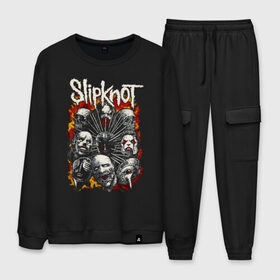 Мужской костюм хлопок с принтом Slipknot в Рязани, 100% хлопок | на свитшоте круглая горловина, мягкая резинка по низу. Брюки заужены к низу, на них два вида карманов: два “обычных” по бокам и два объемных, с клапанами, расположенные ниже линии бедра. Брюки с мягкой трикотажной резинкой на поясе и по низу штанин. В поясе для дополнительного комфорта — широкие завязки | band | corey taylor | jim root | metal | mick thomson | slipknot | альтернативный | глэм | готик | гранж | грув | кори тейлор | крис фен | метал | музыка | пост | рок | слайпкнот | слипкнот | слипнот | хард