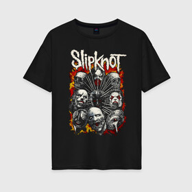 Женская футболка хлопок Oversize с принтом Slipknot в Рязани, 100% хлопок | свободный крой, круглый ворот, спущенный рукав, длина до линии бедер
 | band | corey taylor | jim root | metal | mick thomson | slipknot | альтернативный | глэм | готик | гранж | грув | кори тейлор | крис фен | метал | музыка | пост | рок | слайпкнот | слипкнот | слипнот | хард