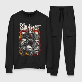 Женский костюм хлопок с принтом Slipknot в Рязани, 100% хлопок | на свитшоте круглая горловина, мягкая резинка по низу. Брюки заужены к низу, на них два вида карманов: два 