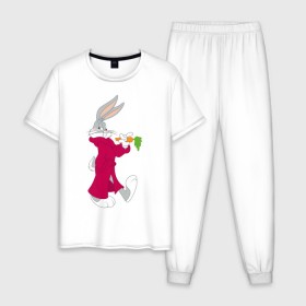 Мужская пижама хлопок с принтом Багз Банни в Рязани, 100% хлопок | брюки и футболка прямого кроя, без карманов, на брюках мягкая резинка на поясе и по низу штанин
 | bugs bunny | looney tunes | vdzabma | багз банни | луни тюнз
