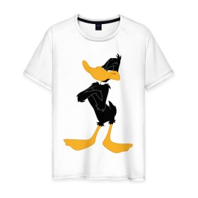 Мужская футболка хлопок с принтом Даффи Дак в Рязани, 100% хлопок | прямой крой, круглый вырез горловины, длина до линии бедер, слегка спущенное плечо. | daffy duck | looney tunes | vdzabma | даффи дак | луни тюнз