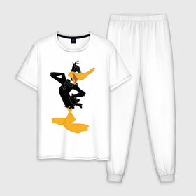 Мужская пижама хлопок с принтом Даффи Дак в Рязани, 100% хлопок | брюки и футболка прямого кроя, без карманов, на брюках мягкая резинка на поясе и по низу штанин
 | daffy duck | looney tunes | vdzabma | даффи дак | луни тюнз