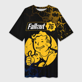 Платье-футболка 3D с принтом FALLOUT_76. в Рязани,  |  | 101 | 111 | 13 | 76 | atom cats | bethesda | brotherhood of steel | fallout | nuka cola | tunnel snakes | vault | war | братство стали | война | убежище | фолаут | фоллаут | ядер кола