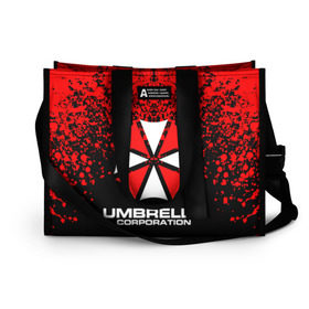 Сумка-шоппер 3D с принтом Umbrella Corporation. в Рязани, 100% полиэстер | застегивается на металлическую кнопку; внутренний карман застегивается на молнию. Стенки укреплены специальным мягким материалом, чтобы защитить содержимое от несильных ударов
 | resident evil | umbrella corporation | амбрелла | амбрелла корпорейшн | вирус | вымышленная военная и фармацевтическая корпорация | игра | умбрелла