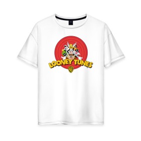 Женская футболка хлопок Oversize с принтом Looney Tunes в Рязани, 100% хлопок | свободный крой, круглый ворот, спущенный рукав, длина до линии бедер
 | bugs bunny | daffy duck | looney tunes | sylvester | tasmanian devil | taz | tweety | vdzabma | багз банни | даффи дак | луни тюнз | сильвестр | таз | тасманский дьяво | твити