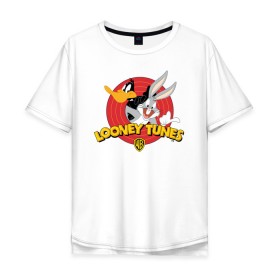 Мужская футболка хлопок Oversize с принтом Багз Банни и Даффи Дак в Рязани, 100% хлопок | свободный крой, круглый ворот, “спинка” длиннее передней части | bugs bunny | daffy duck | looney tunes | vdzabma | багз банни | даффи дак | луни тюнз