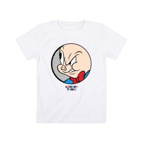 Детская футболка хлопок с принтом Porky Pig в Рязани, 100% хлопок | круглый вырез горловины, полуприлегающий силуэт, длина до линии бедер | looney tunes | porky pig | vdzabma | луни тюнз | порки пиг | поросенок порки