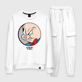 Женский костюм хлопок с принтом Porky Pig в Рязани, 100% хлопок | на свитшоте круглая горловина, мягкая резинка по низу. Брюки заужены к низу, на них два вида карманов: два 