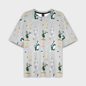 Мужская футболка OVERSIZE 3D с принтом Looney Tunes pattern в Рязани,  |  | bugs bunny | looney tunes | sylvester | tweety | vdzabma | багз банни | луни тюнз | сильвестр | твити