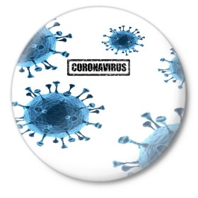 Значок с принтом CORONAVIRUS в Рязани,  металл | круглая форма, металлическая застежка в виде булавки | covid 19 | molecule | абстракция | клетки | коронавирус | медицина | микробы | молекулы | наука | нейрон | нейроны | текстура | текстуры | формула