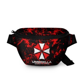 Поясная сумка 3D с принтом Umbrella Corporation. в Рязани, 100% полиэстер | плотная ткань, ремень с регулируемой длиной, внутри несколько карманов для мелочей, основное отделение и карман с обратной стороны сумки застегиваются на молнию | resident evil | umbrella corporation | амбрелла | амбрелла корпорейшн | вирус | вымышленная военная и фармацевтическая корпорация | игра | умбрелла