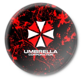 Значок с принтом Umbrella Corporation. в Рязани,  металл | круглая форма, металлическая застежка в виде булавки | resident evil | umbrella corporation | амбрелла | амбрелла корпорейшн | вирус | вымышленная военная и фармацевтическая корпорация | игра | умбрелла