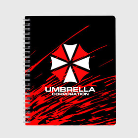 Тетрадь с принтом Umbrella Corporation в Рязани, 100% бумага | 48 листов, плотность листов — 60 г/м2, плотность картонной обложки — 250 г/м2. Листы скреплены сбоку удобной пружинной спиралью. Уголки страниц и обложки скругленные. Цвет линий — светло-серый
 | resident evil | umbrella corporation | амбрелла | амбрелла корпорейшн | вирус | вымышленная военная и фармацевтическая корпорация | игра | умбрелла