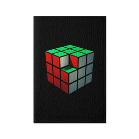 Обложка для паспорта матовая кожа с принтом Кубик Рубика в Рязани, натуральная матовая кожа | размер 19,3 х 13,7 см; прозрачные пластиковые крепления | 3d | головоломка | игры | кубик | мозг | недостающий | рубика | элемент