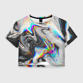 Женская футболка Crop-top 3D с принтом DIGITAL ABSTRACT GLITCH | ГЛИТЧ в Рязани, 100% полиэстер | круглая горловина, длина футболки до линии талии, рукава с отворотами | abstraction | geometry | glitch | hexagon | neon | paints | stripes | texture | triangle | абстракция | брызги | геометрия | глитч | краски | неон | неоновый | соты | текстура