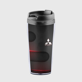 Термокружка-непроливайка с принтом Mitsubishi в Рязани, внутренняя часть — пищевой пластик, наружная часть — прозрачный пластик, между ними — полиграфическая вставка с рисунком | объем — 350 мл, герметичная крышка | mitsubishi | авто | автомобиль | лого | логотип | митсубиси | митсубиши | текстура