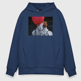 Мужское худи Oversize хлопок с принтом Pennywise with a Red Ball в Рязани, френч-терри — 70% хлопок, 30% полиэстер. Мягкий теплый начес внутри —100% хлопок | боковые карманы, эластичные манжеты и нижняя кромка, капюшон на магнитной кнопке | it | pennywise | vdosadir | андрес мускетти | оно | пеннивайз