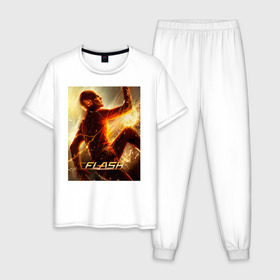 Мужская пижама хлопок с принтом The Flash в Рязани, 100% хлопок | брюки и футболка прямого кроя, без карманов, на брюках мягкая резинка на поясе и по низу штанин
 | barry allen | the flash | vdzabma | барри аллен | флэш