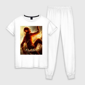 Женская пижама хлопок с принтом The Flash в Рязани, 100% хлопок | брюки и футболка прямого кроя, без карманов, на брюках мягкая резинка на поясе и по низу штанин | barry allen | the flash | vdzabma | барри аллен | флэш