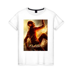 Женская футболка хлопок с принтом The Flash в Рязани, 100% хлопок | прямой крой, круглый вырез горловины, длина до линии бедер, слегка спущенное плечо | barry allen | the flash | vdzabma | барри аллен | флэш