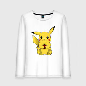 Женский лонгслив хлопок с принтом Пикачу в Рязани, 100% хлопок |  | pikachu | pokemon | аниме | зверек | мультик | мультфильм | пика | пикачу | покемон | покемоны