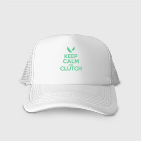 Кепка тракер с сеткой с принтом KEEP CALM CLUTCH в Рязани, трикотажное полотно; задняя часть — сетка | длинный козырек, универсальный размер, пластиковая застежка | breach | cs go | cypher | jett | league of legends | legends of runeterra | lol | omen | overwatch | phoenix | riot | riot games | sage | sona | sova | valorant | viper | валорант | кс го | лига легенд | лол