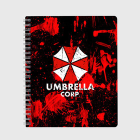 Тетрадь с принтом UMBRELLA в Рязани, 100% бумага | 48 листов, плотность листов — 60 г/м2, плотность картонной обложки — 250 г/м2. Листы скреплены сбоку удобной пружинной спиралью. Уголки страниц и обложки скругленные. Цвет линий — светло-серый
 | Тематика изображения на принте: biohazard | blood | coronavirus | evil | monster | resident evil | umbrella | virus | абстракция | амбрелла | вирус | игра | коронавирус | кровь | логотип | монстр | опасность | пандемия