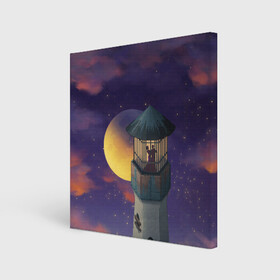 Холст квадратный с принтом To the Moon 3D в Рязани, 100% ПВХ |  | lighthouse | moon | night | pair | silhouettes | stars | to the moon | звёзды | луна | маяк | ночь | пара | силуэты