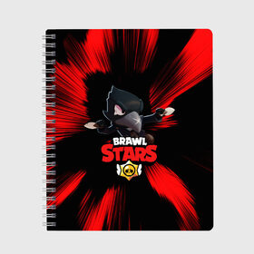 Тетрадь с принтом BRAWL STARS(CROW) в Рязани, 100% бумага | 48 листов, плотность листов — 60 г/м2, плотность картонной обложки — 250 г/м2. Листы скреплены сбоку удобной пружинной спиралью. Уголки страниц и обложки скругленные. Цвет линий — светло-серый
 | bibi | brawl stars | brock | bull | crow | dinomike | el brown | el primo | leon | mobile game | nita | poko | ricochet | stars | tara | бравл старс | ворон | леон | мобильные игры