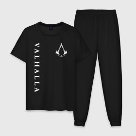 Мужская пижама хлопок с принтом Assassin’s Creed Valhalla в Рязани, 100% хлопок | брюки и футболка прямого кроя, без карманов, на брюках мягкая резинка на поясе и по низу штанин
 | Тематика изображения на принте: 