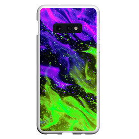 Чехол для Samsung S10E с принтом PURPLE GREEN FLAME в Рязани, Силикон | Область печати: задняя сторона чехла, без боковых панелей | abstraction | bright | fire | flame | geometry | heat | hexagon | light | neon | texture | triangle | wildfire | абстракция | геометрия | искры | неон | неоновый | огненный | огонь | пламя | пожар | соты | текстура