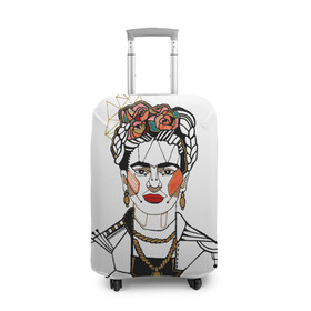 Чехол для чемодана 3D с принтом Фрида Кало  в Рязани, 86% полиэфир, 14% спандекс | двустороннее нанесение принта, прорези для ручек и колес | Тематика изображения на принте: кало | картинки | популярные | прикольные | фрида | цветы | человек
