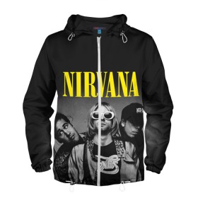 Мужская ветровка 3D с принтом NIRVANA в Рязани, 100% полиэстер | подол и капюшон оформлены резинкой с фиксаторами, два кармана без застежек по бокам, один потайной карман на груди | nirvana | nirvana smells | nirvana smells like | teen spirit | курт кобейн | нирвана | нирвана песни.