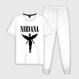 Мужская пижама хлопок с принтом NIRVANA в Рязани, 100% хлопок | брюки и футболка прямого кроя, без карманов, на брюках мягкая резинка на поясе и по низу штанин
 | nirvana | nirvana smells | nirvana smells like | teen spirit | курт кобейн | нирвана | нирвана песни.